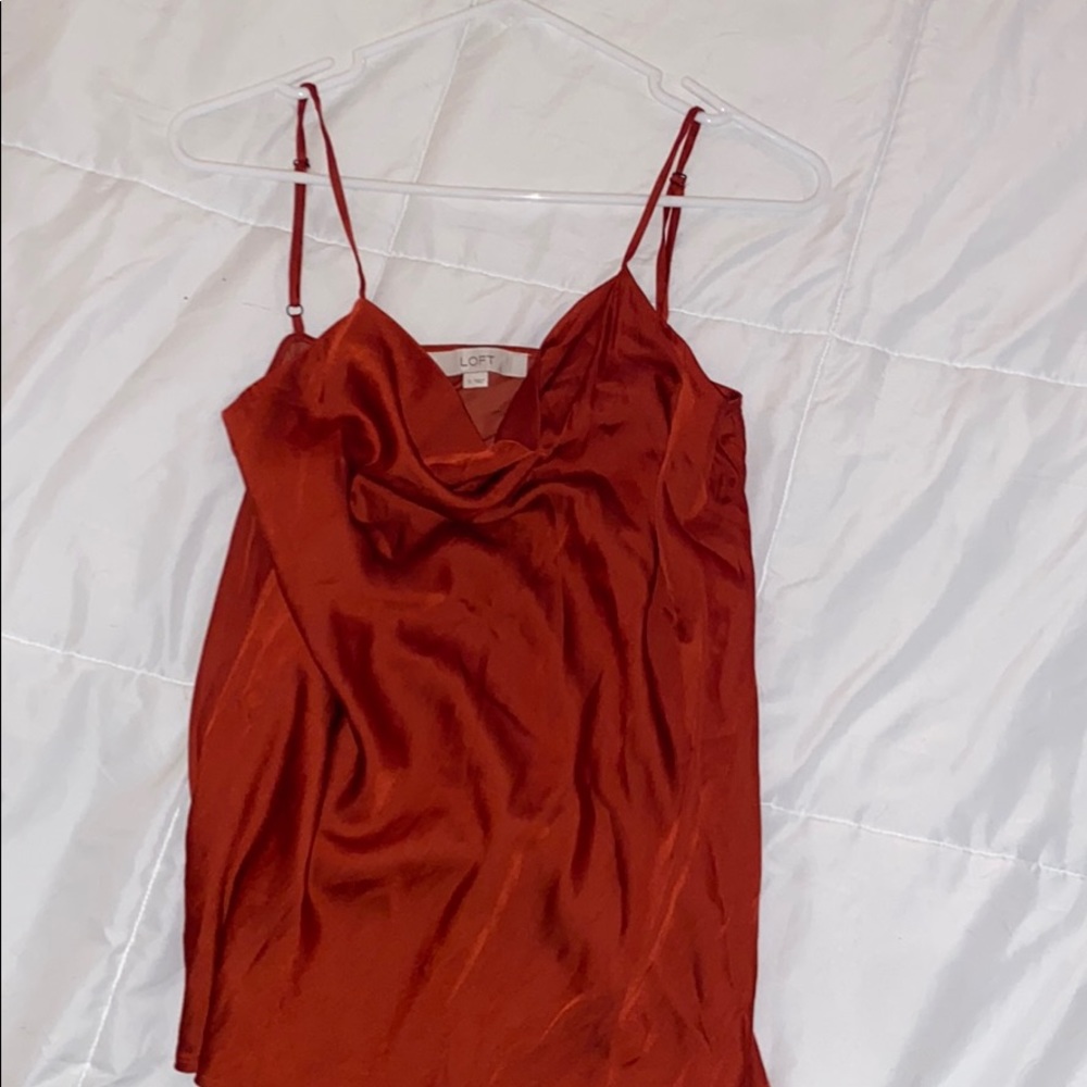 Satin cowl neck spaghetti strap tank top